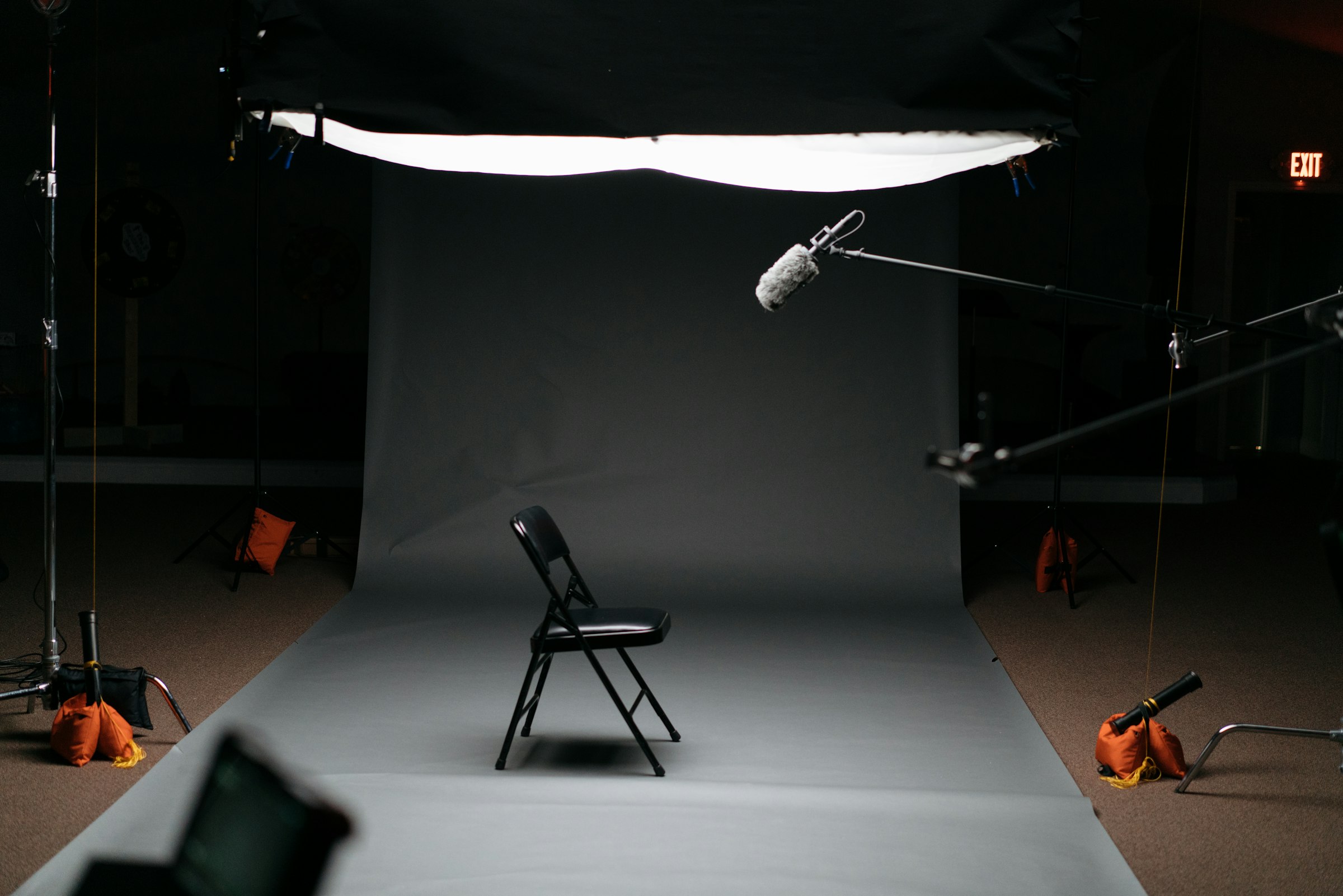 An empty studio, lit for a shoot